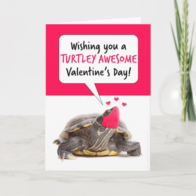 Happy Valentine's Day Turtle in Covid Face Mask Holiday Card (Front)