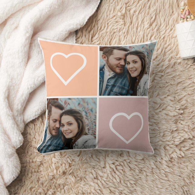 Happy Valentines Day Two Photo Collage  Cushion (Blanket)