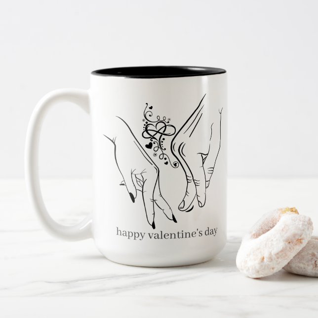 happy valentine's day Two-Tone coffee mug (With Donut)