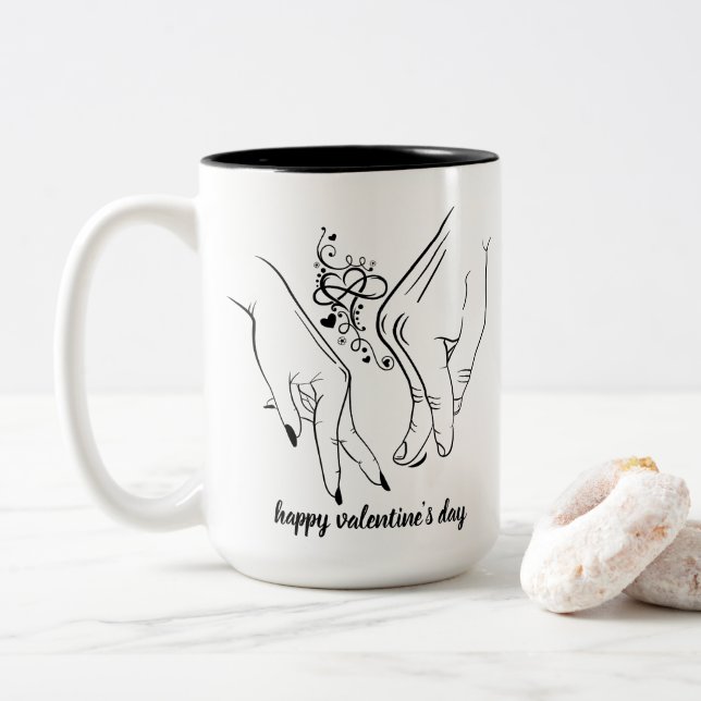 happy valentine's day Two-Tone coffee mug (With Donut)