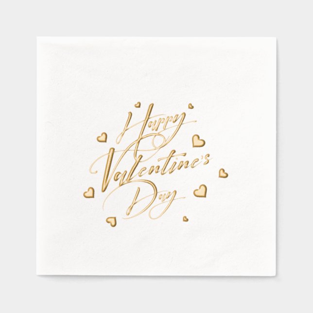 Happy Valentine's Day Typography Hearts Foil Napkins (Front)