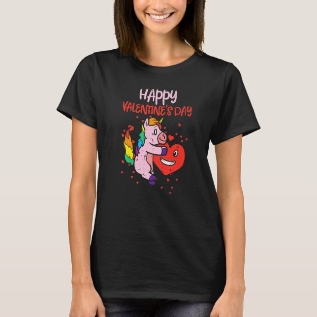 Happy Valentines Day Unicorn Heart Toddler Girls V T-Shirt (Front)