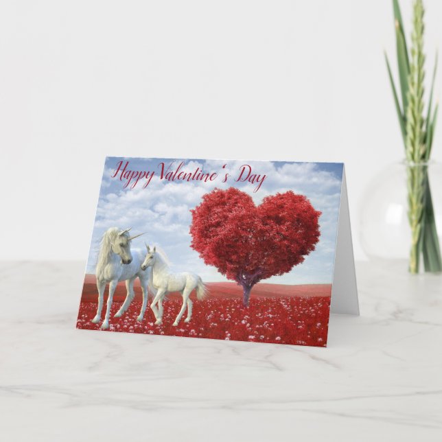 Happy Valentine's day Unicorn Mother and Foal Card (Front)