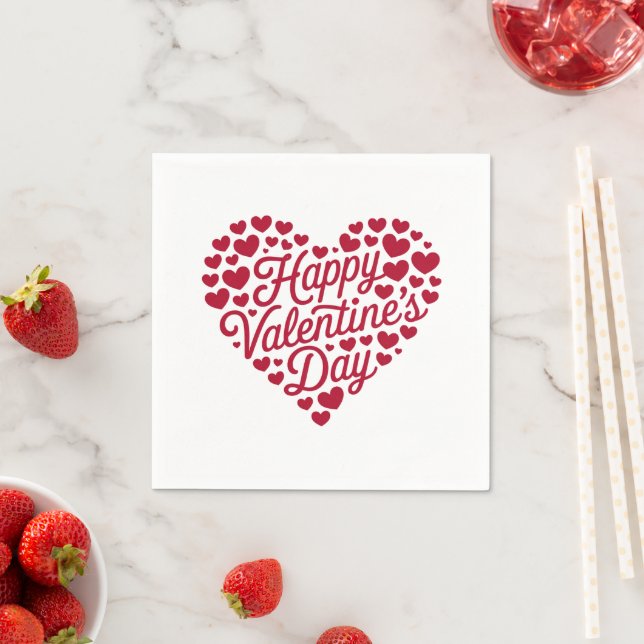Happy Valentines Day Valentine Love Heart Napkin (Insitu)