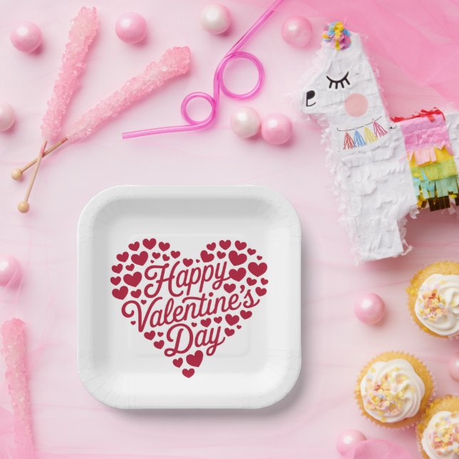 Happy Valentines Day Valentine Love Heart Paper Plate (Party)