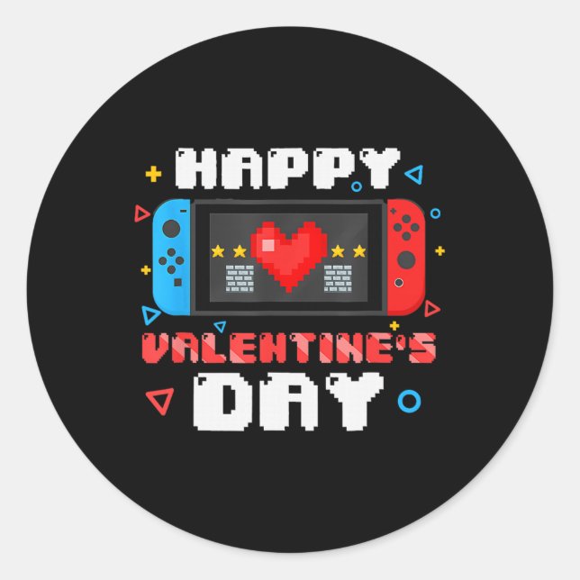 Happy Valentines Day Video Game Controller Heart T Classic Round Sticker (Front)