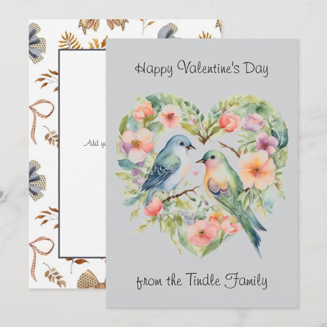Happy Valentine's Day Watercolor Bird Photo Card (Front/Back)