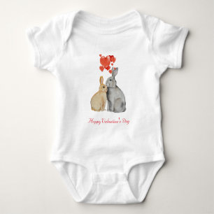 Happy Valentine's Day watercolor bunnies  Baby Bodysuit