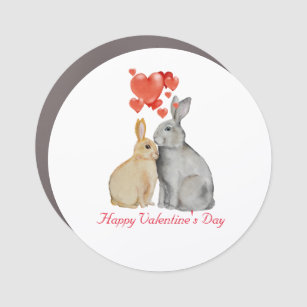Happy Valentine's Day watercolor bunnies Car Magnet