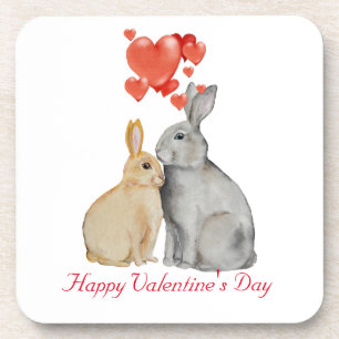 Happy Valentine's Day watercolor bunnies Coaster