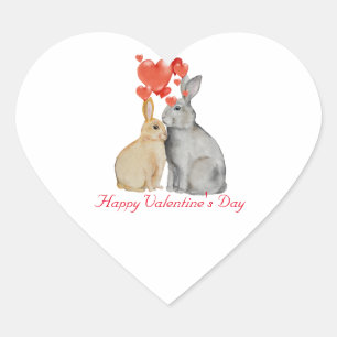 Happy Valentine's Day watercolor bunnies Heart Sticker