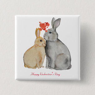 Happy Valentine's Day watercolor bunnies Keychain 15 Cm Square Badge