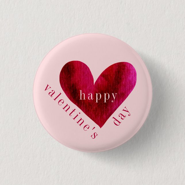 Happy Valentine's Day | Watercolor Heart 3 Cm Round Badge (Front)