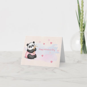 Happy Valentine's Day Watercolor Heart Panda Bunny Card