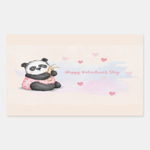 Happy Valentine's Day Watercolor Heart Panda Bunny Rectangular Sticker