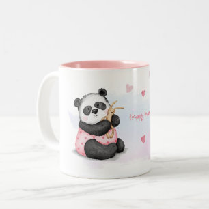 Happy Valentine's Day Watercolor Heart Panda Bunny Two-Tone Coffee Mug