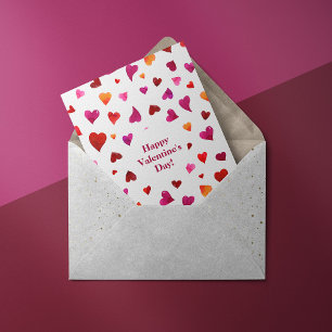 Happy valentine's day watercolor hearts  holiday card