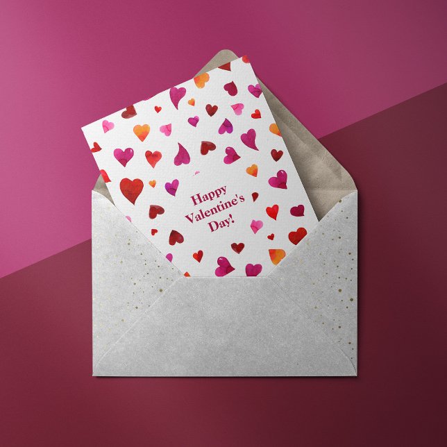 Happy valentine's day watercolor hearts  holiday card (Creator Uploaded)