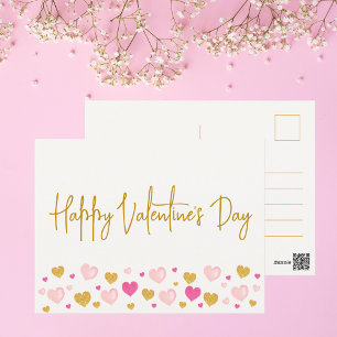 Happy Valentine's Day Watercolor Hearts Postcard