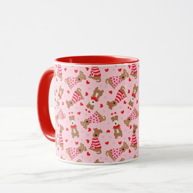 Happy Valentines Day Welsh Wire Fox Terrier Dogs Mug (Front Left)