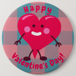 Happy Valentine's Day   Whimsical Heart Character 6 Cm Round Badge