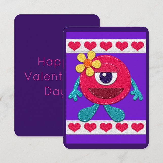 Happy Valentine's Day! Whimsical Monster Card (Front/Back)