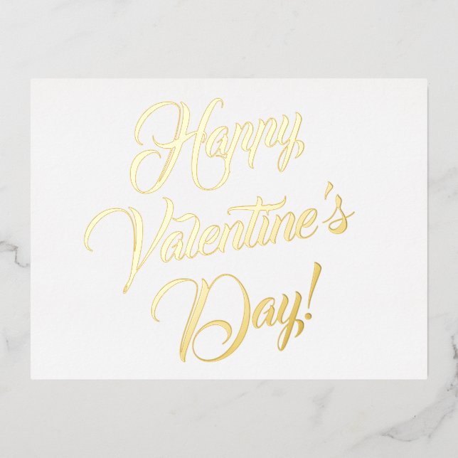 Happy Valentine's Day white black elegant script Foil Holiday Postcard (Front)