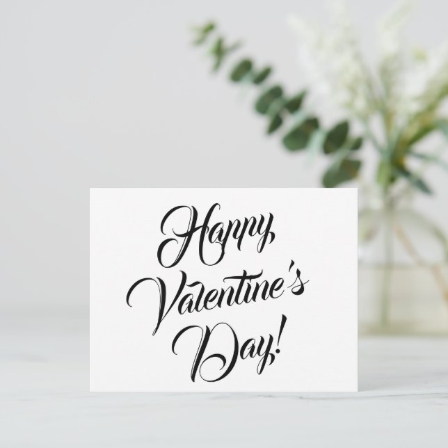 Happy Valentine's Day white black elegant script Postcard (Standing Front)
