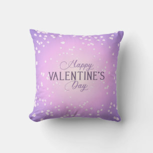 Happy Valentines Day White Hearts Purple Cushion