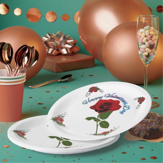Happy valentine's day white paper plate (Multi)