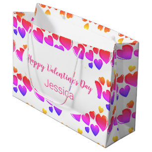 Happy Valentine's Day White Purple and Pink Hearts Large Gift Bag