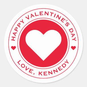 Happy Valentines Day White Red Heart Chic Unique Classic Round Sticker