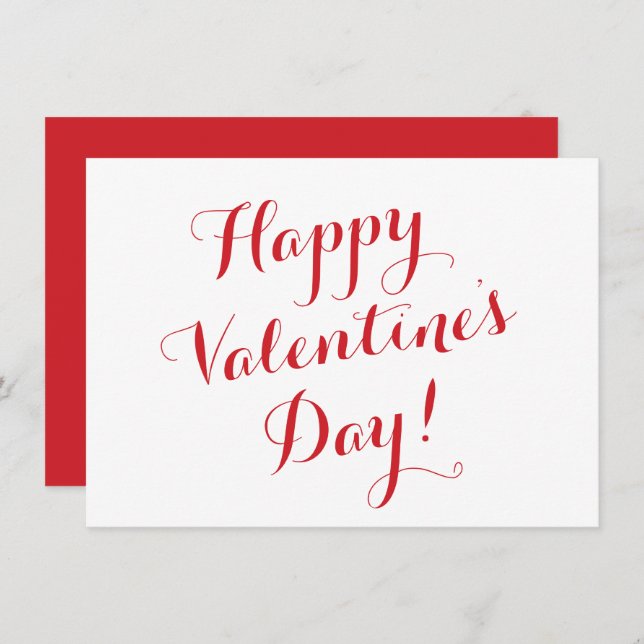 Happy Valentine's Day white red script calligraphy Card (Front/Back)