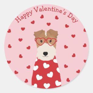 Happy Valentines Day Wire Fox Terrier Dog Classic Round Sticker