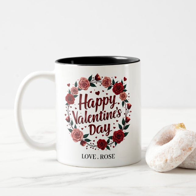 Happy Valentine's Day with a Bright and Beautiful Two-Tone Coffee Mug (With Donut)