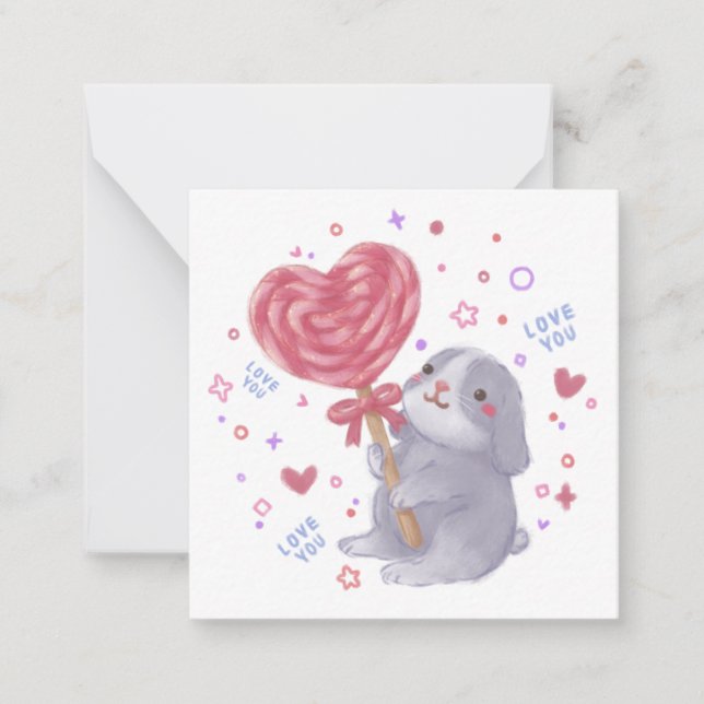 Happy Valentine's Day with Bunny & Lollipop Card (Front)