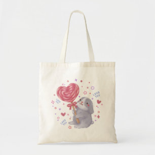 Happy Valentine's Day with Bunny & Lollipop Tote Bag