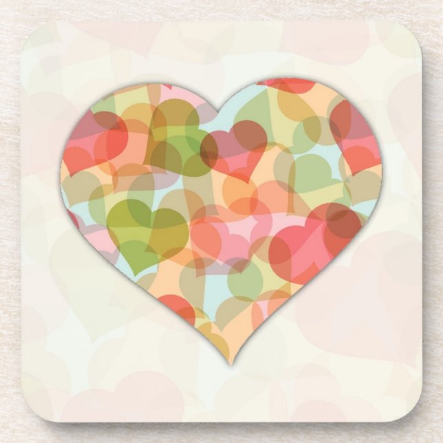 Happy Valentines Day with colourful hearts Coaster (Front)