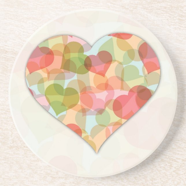 Happy Valentines Day with colourful hearts Coaster (Front)