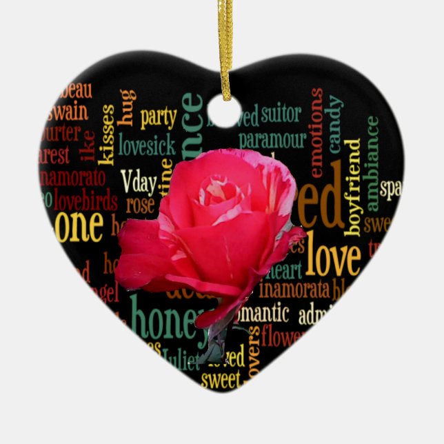 Happy Valentine's Day With Elegant Red Roses Ceramic Tree Decoration (Front)