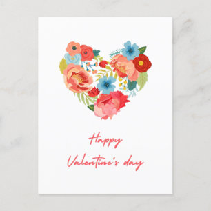 Happy Valentine's Day With Flowers Colourful    Holiday Postcard