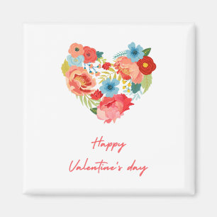 Happy Valentine's Day With Flowers Colourful Magnet