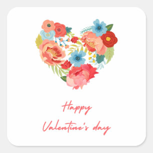 Happy Valentine's Day With Flowers Colourful   Square Sticker