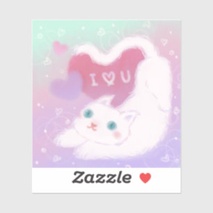 Happy Valentine's Day with Fluffy White Cat