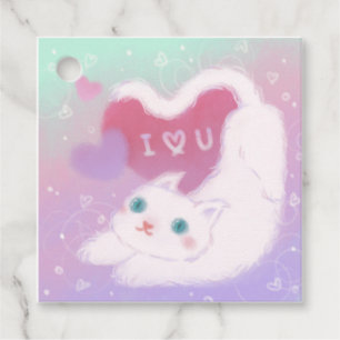 Happy Valentine's Day with Fluffy White Cat Favour Tags