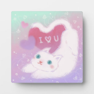 Happy Valentine's Day with Fluffy White Cat Plaque