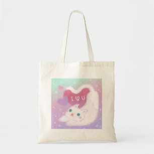 Happy Valentine's Day with Fluffy White Cat Tote Bag
