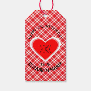 Happy Valentine's Day With Heart- Plaid Gift Tags