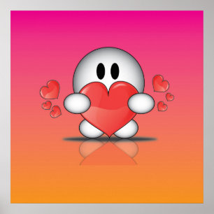 Happy Valentine's Day with hearts and cute cartoon Poster