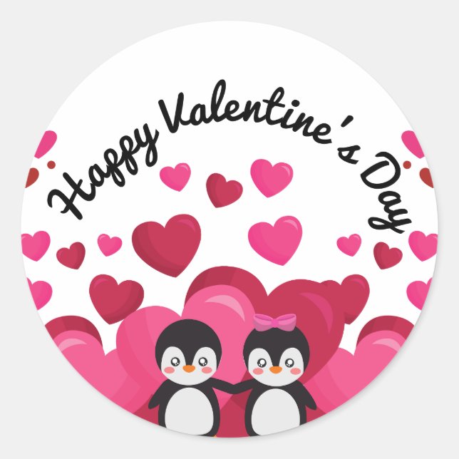 Happy Valentine's Day With Hearts Classic Round Sticker (Front)